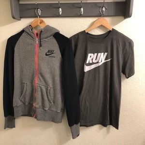 Nike zip up hoodie and Nike athletic cut t-shirt